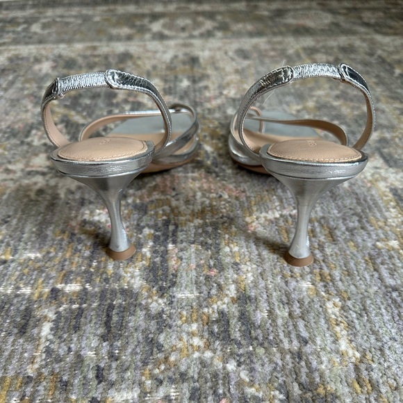 Veronica Beard Silver Strappy Square Toe Heals Merrit Silver Sandals Size 7 - Picture 6 of 8